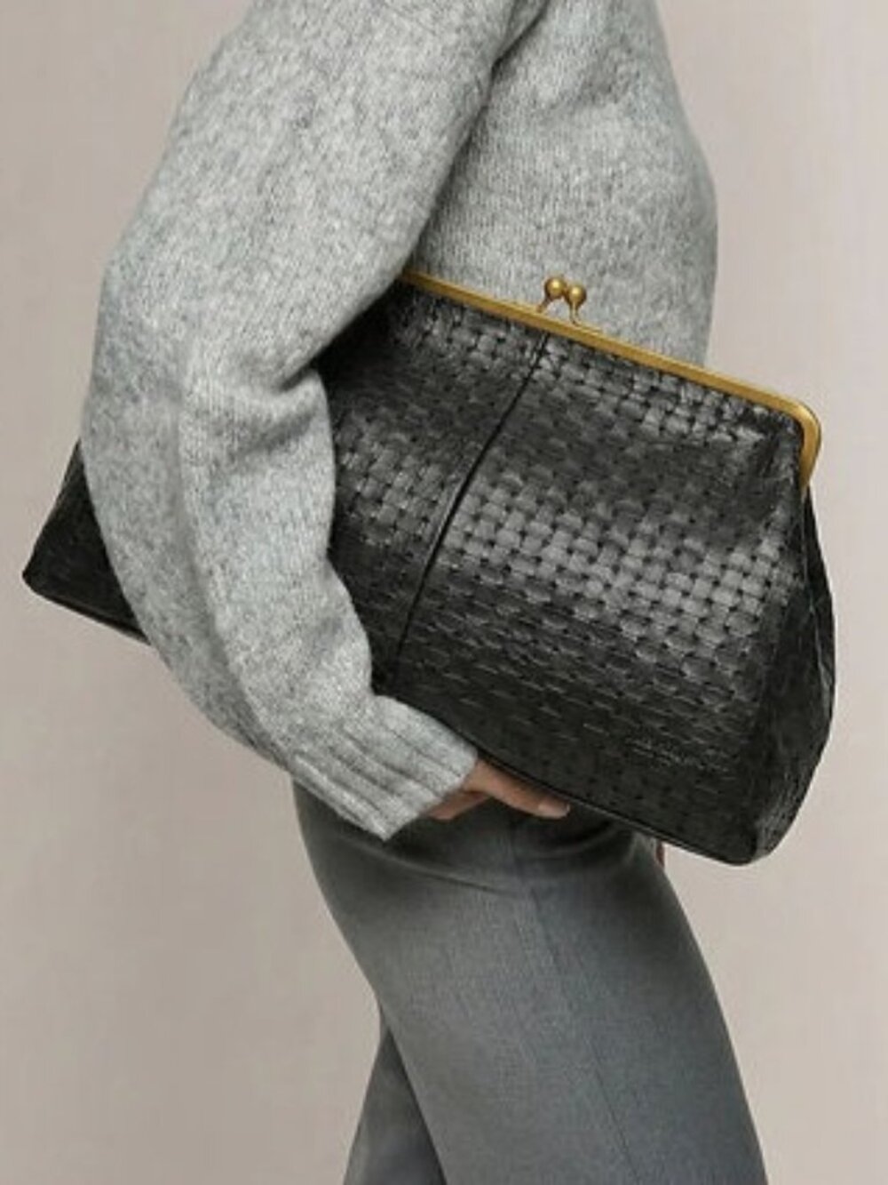 Black Leather Oversized Clutch